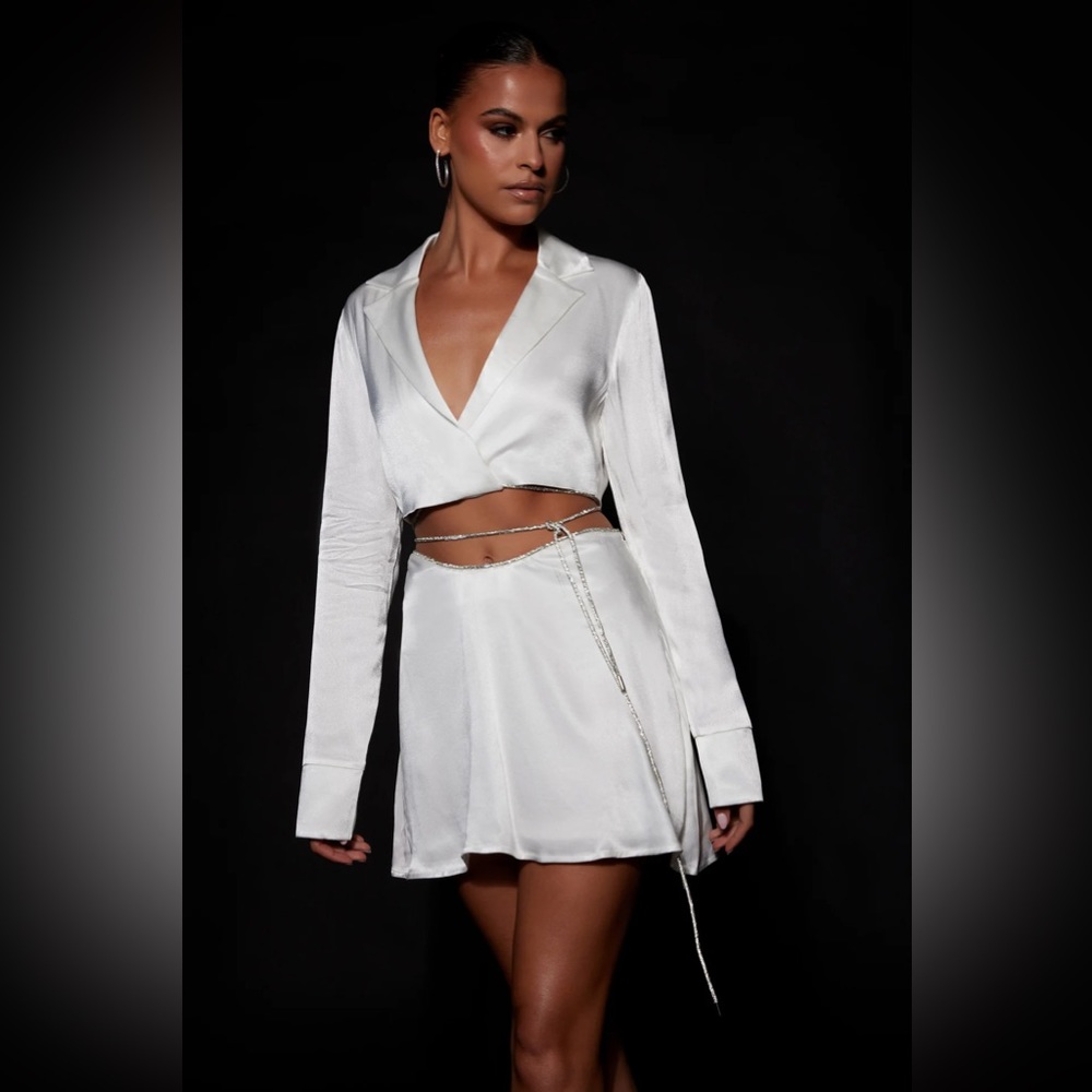 NWT Meshki satin white wrap top with crystal wrap